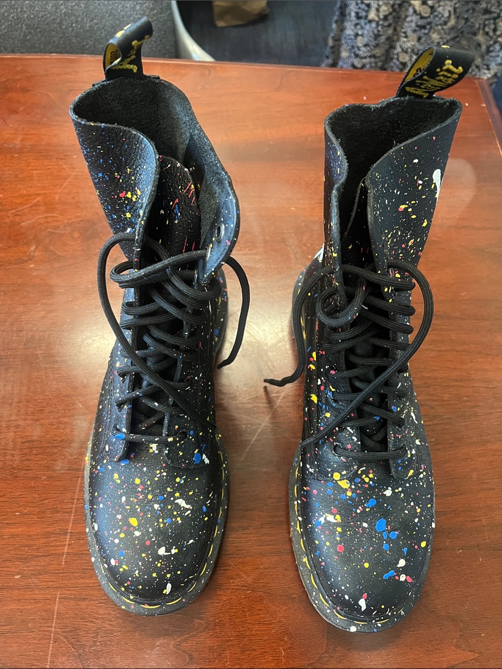 Dr. Martens Black Leather Paint-Splatter Lace-Up Boots - Picture 1 of 8